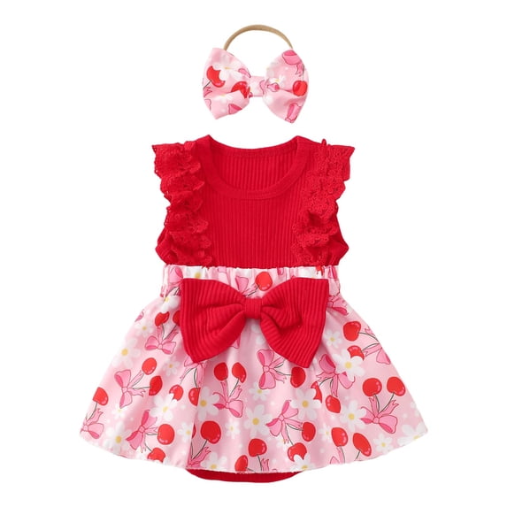 Karoyedx Girls' Clothing Sets Newborn Infant Valentines Baby Girl Summer Outfit Romper Drees Ruffles Clothes and Headband Hot Pink Size,3-6 Months