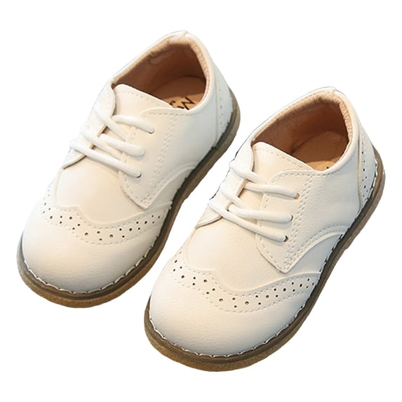 Karoyedx Dress Shoes Kids Boys' Formal Dress Shoes Wingtip Brogue Oxford for Church School Uniform Graduation/Luggage White Size,12