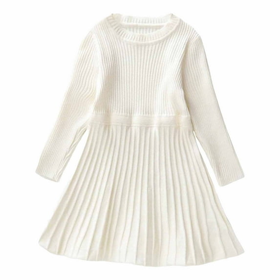 Karoyedx Dresses for Teen Girls Girls Sweater Dress Long Sleeve Knit Fall Winter Pullover Dresses for Kids White Size,8-9 Years