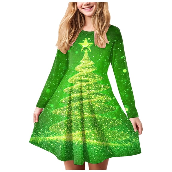 Karoyedx Elegant Christmas Party Dress For Girls Fall Dresses for Baby Girls Toddler Velvet Dress Girls Smocked Square Neck Puff Long Sleeve Party Dresses Green Size,5-6 Years