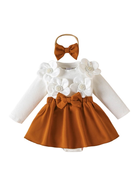 Fall Baby Girl Clothes Baby Girl Christmas Outfit Embroidery Bubble Romper Long Sleeve Plaid Ruffle Christmas Clothes Coffee Size,3-6 Months