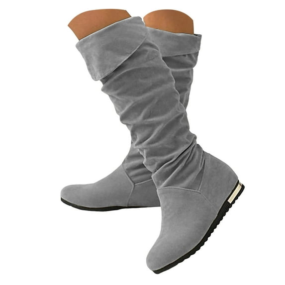 Karoyedx Fall Boots for Women Women's Cowboy Knee-High Boots Pointed Toe Mid Chunky Heel Pull On Slouchy Boots with Zippers Grey Size,8.5
