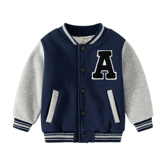 Karoyedx Fall Boys Boy Girl Varsity Jacket Zipper Lightweight Bomber Snap Button Front Cardigan Outerwear Fall Cloth Sweatshirt Navy Size,5-6 Years