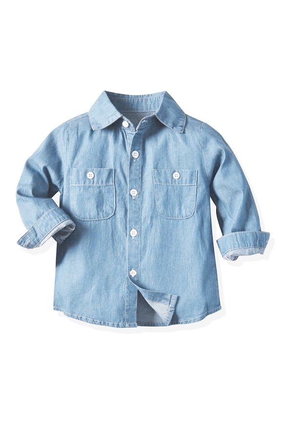 Fall Boys Kids Boys Lapel Denim Jacket Shirts Toddler Girls Button Down Long Sleeve Jeans Tops Single Breasted Blue Size,18-24 Months