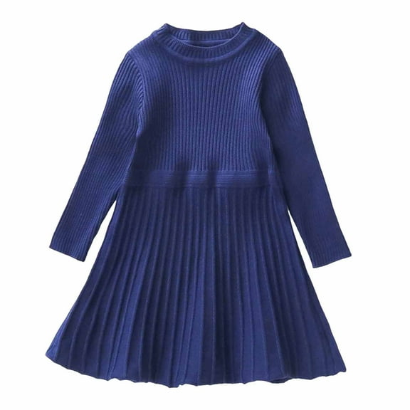 Karoyedx Fall Dresses Girls Sweater Dress Long Sleeve Knit Fall Winter Pullover Dresses for Kids Navy Size,18-24 Months