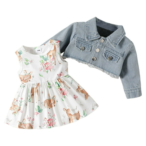 Karoyedx Fall Dresses Toddler Kids Baby Girls Denim Jacket and Sleeveless Dress Sets 2pcs Outfits Blue Size,6-9 Months