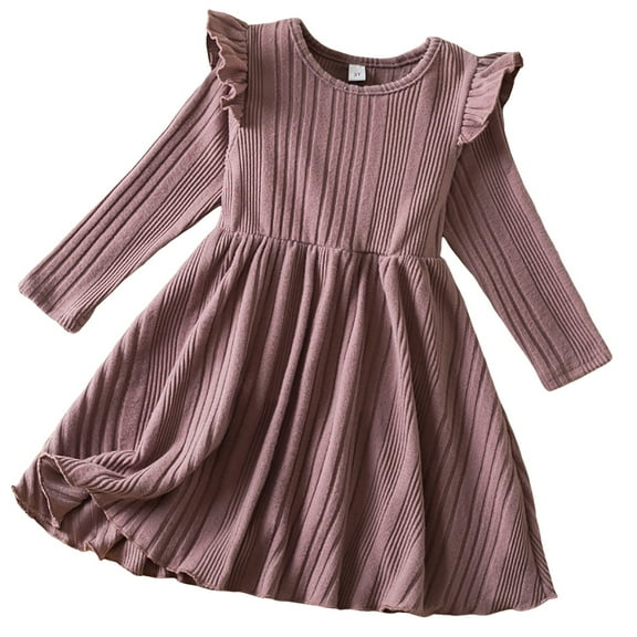 Karoyedx Fall Dresses for Baby Girls Girls Long Sleeve Skater Dress Kids Casual Crewneck A-Line Flowy Fall Dresses Pink Size,3-4 Years