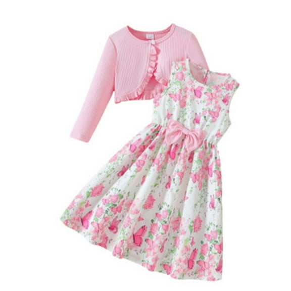 Karoyedx Fall Dresses for Girls Toddler Girl Sleeveless Dresses and Long Sleeve Ruffle Cardigan 2 Piece Fall Outfits Red Size,7-8 Years