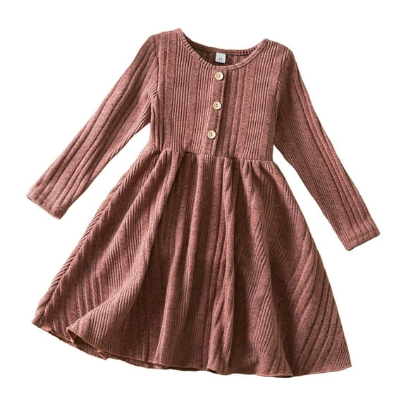 Karoyedx Fall Dresses for Toddlers Girls Long Sleeve Stretchy Dress A line Twirly Skater School Party Dress Pink Size,4 Years