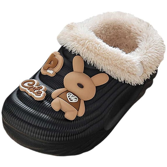 Karoyedx Fall Slippers Kids Lined Clog - Removable Western Sherpa Liner Everyday Fuzzy Winter Shoes for Girls and Boys Indoor or Outdoor Black Size,2