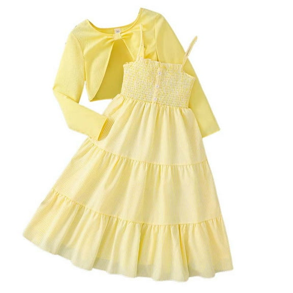 Karoyedx Fall Toddler Dress Outfit Set For Teen Girls Long Sleeve Floral Print Coat Dress Daily Wear Outfits Sets 2Pc Yellow Size,7-8 Years
