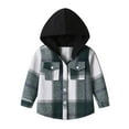 thumbnail image 1 of Karoyedx Flannel Shirts for Toddler Boys Button Down Shirts Soft Hooded Long Sleeve Shirt Jacket for Boys Classic Plaid Flannel Shacket Dark Gray Size,18-24 Months, 1 of 2