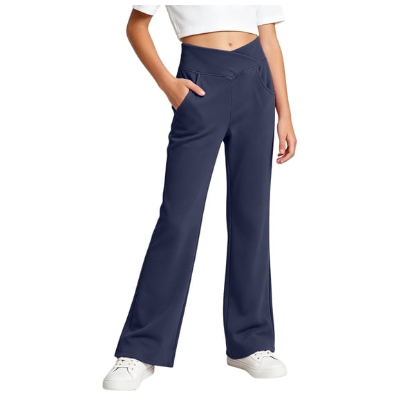 Karoyedx Flare Leggings for Little Girls Toddler Baby Girls Flare Pants Little Kids Solid Ribbed Ruffle Leggings Bell Bottoms Navy Size,11-12 Years