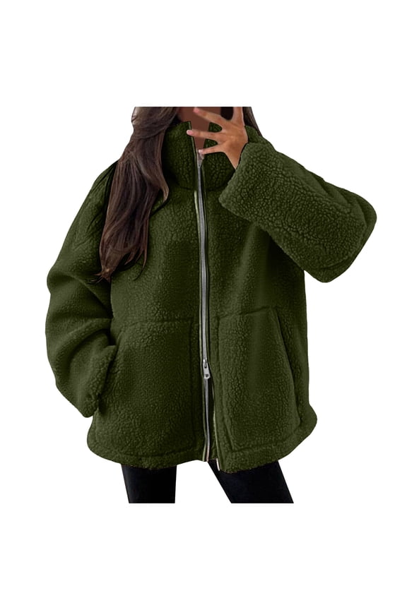Fleece Cropped Jacket Women Womens Fleece Jacket Fall Winter Full Zip Sherpa Coat with Hood AG Size,M