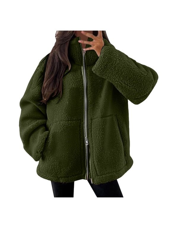 Fleece Cropped Jacket Women Womens Fleece Jacket Fall Winter Full Zip Sherpa Coat with Hood AG Size,M