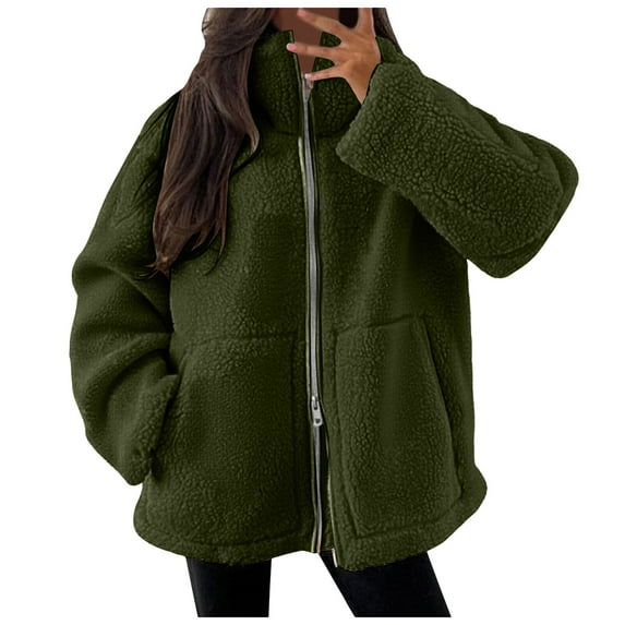 Karoyedx Fleece Zip Up Women Sherpa Jackets for Women 2025 Winter Warm Thick Fuzzy Fleece Hooded Coat Color Block Outwear with Pockets AG Size,2XL