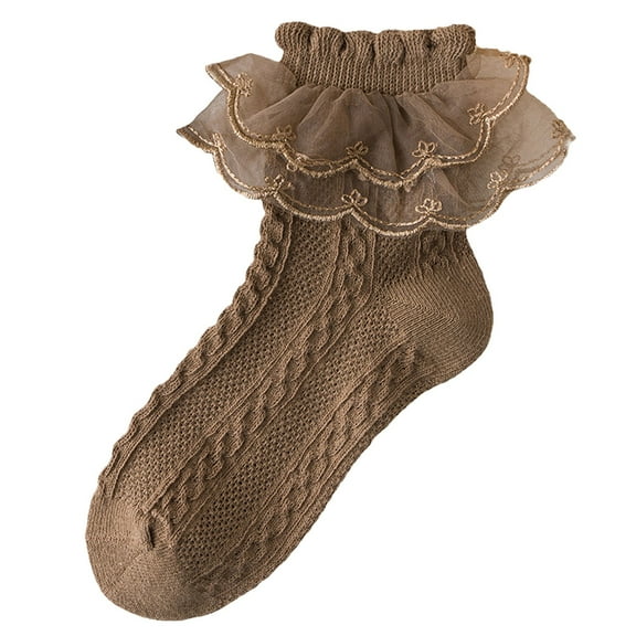Karoyedx Frilly Socks for Girls Children's Socks Spring And Fall Lace Lace Girls Socks Dance Breathable Student Short Socks Children's Socks Brown Size,7-9 Years