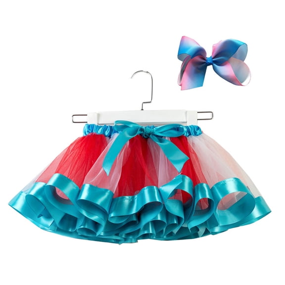 Karoyedx Girl Clothes Layered Ballet Tulle Rainbow Tutu Skirt for Little Girls Dress Up with Colorful Hair Bows Blue Size,7 Years