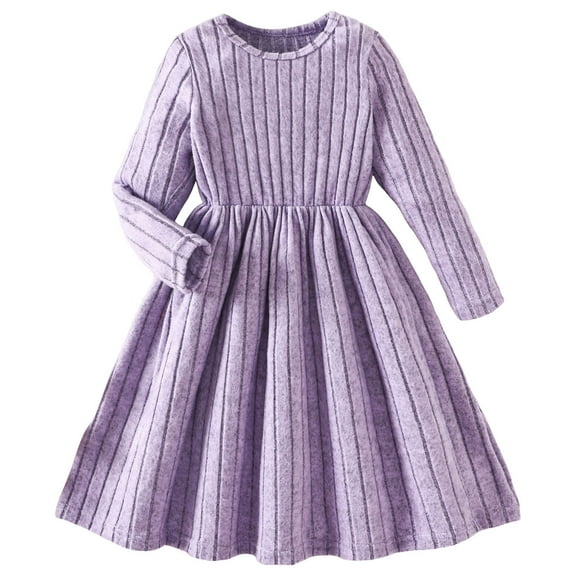 Karoyedx Girl Winter Dress Girls Knit Dresses Puff Long Sleeve Fall Winter Casual Holiday Sweater Dress Purple Size,3-4 Years