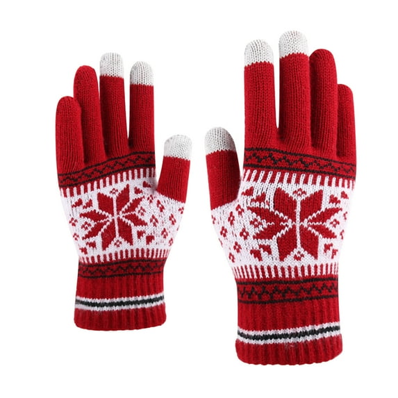 Karoyedx Girls Boys Winter Outdoor Gloves Men's And Women's Snowflake Printing Gloves, Creative And Fashionable Mobile Phone With Screen Knitted Gloves, Thick And Warm Winter Adult Red Size,One Size