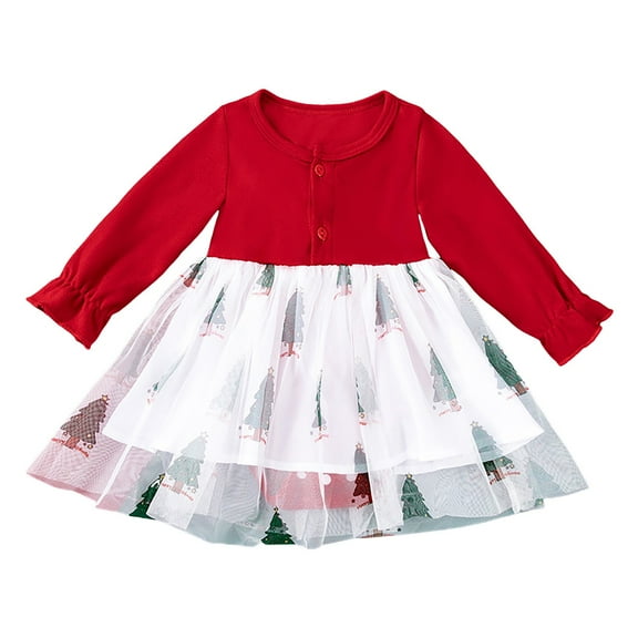 Karoyedx Girls Christmas Dress Dresses for Teen Girls Toddler Girls Tutu Dress Princess Tiered Tulle Long Sleeve Birthday Party Dresses Red Size,6-9 Months