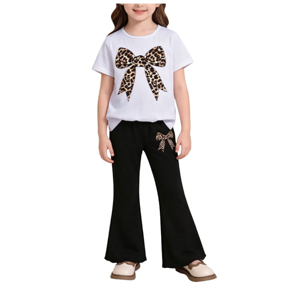 Karoyedx Girls Clothes Girls Summer Outfit Toddler Girls 2pcs Sets Printed T-Shirt + Flare Leg Pants White Size,6-7Years