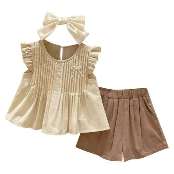 Karoyedx Girls Clothes Toddler Baby Girl Clothes Cute Outfits Girls Tank Tops Ruffle Shorts Set Spring Summer Clothes for Kids Khaki Size,18-24 Months