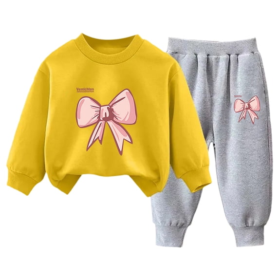 Karoyedx Girls Clothing Sets Girls Pants Set Graphic Sweatshirt & Cargo Joggers 2-Piece Outfit for Girls Yellow Size,3-4 Years