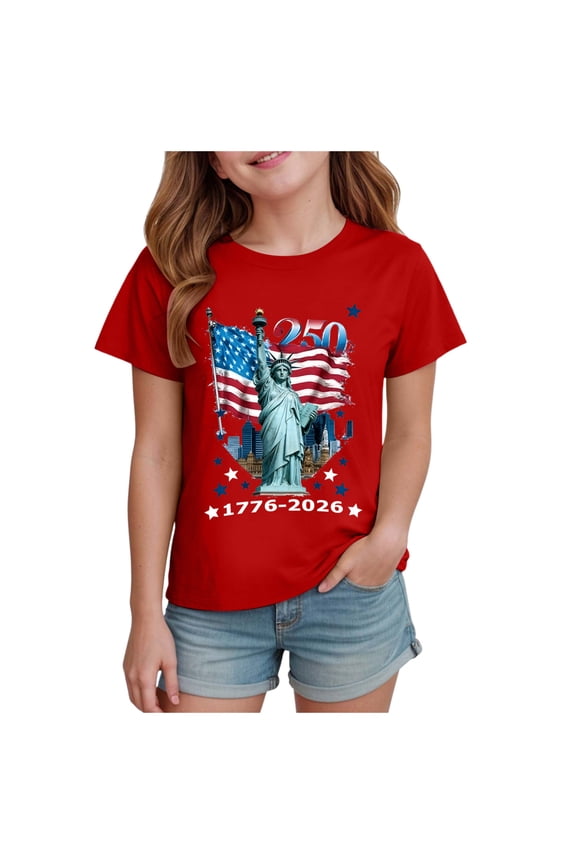 Girls Cute Tees Toddler Boys Girls American Flag Tops USA Pattern Shirts Patriotic Topic 4th of July T-Shirts Red Size,3-4 Years
