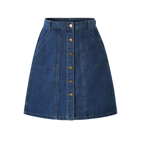 Karoyedx Girls Denim Skirt Kids Girls Skirt Casual Mini Flare Plain Pleated Stretch Waist Skater Uniform Skirts Dark Blue Size,14-18 Years