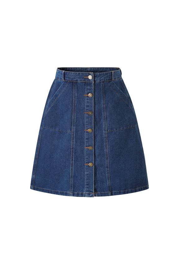 Girls Denim Skirt Kids Girls Skirt Casual Mini Flare Plain Pleated Stretch Waist Skater Uniform Skirts Dark Blue Size,14-18 Years