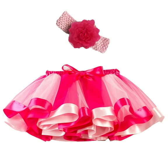 Karoyedx Girls Denim Skort Layered Tulle Tutu Skirt for Girls with Hairbow Ballet Dressing Up Kid Tutu Skirt Pink Size,4-7 Years