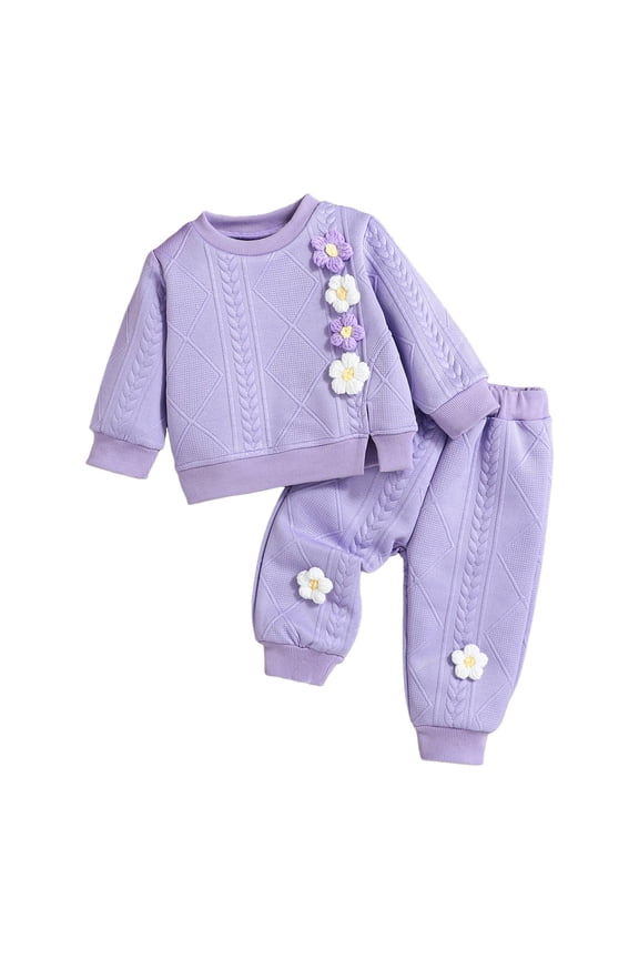 Girls Fall Outfits Toddler Baby Girl Spring Outfits Waffle Knit Sweatshirts and Pants Set Fall Winter Spring Clothes Purple Size,3 Years