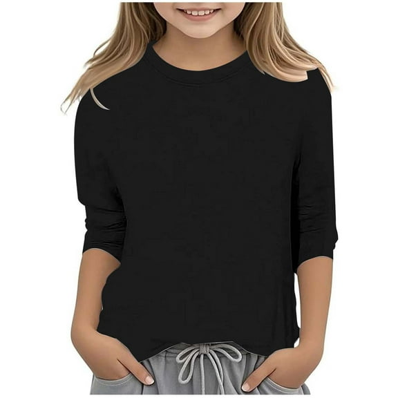 Karoyedx Girls Fall Tops Girls Long Sleeve Shirts Drop Shoulder Casual Loose Fit Crewneck Blouse Tee Tops Black Size,4-5 Years