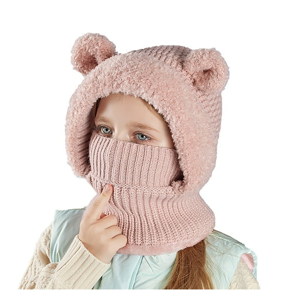 Karoyedx Girls Fashion Children's Hat Neck Cover For Boys And Girls Outdoor Warmth Windproof Ear Knitted Hat With Yarn Pink Size,One Size