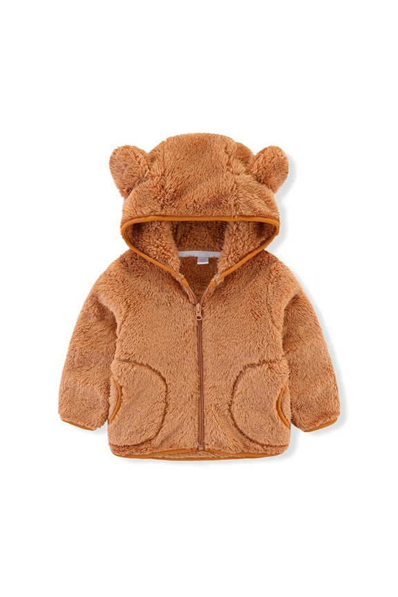 Girls Fuzzy Outerwear Jacket Kids Soft Oversized Jackets Zip up Hoodie Warm Sweatshirt with Pockets Brown Size,5-6 Years