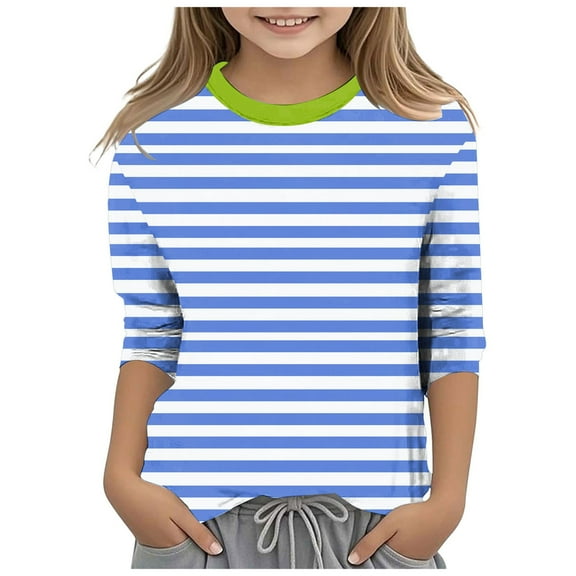 Karoyedx Girls Graphic Tees Toddler Baby Girls Long Sleeve Basic Layering Casual T Shirt Knit Ribbed Lace Collared Little Kids Casual Fall Tees Blue Size,4-5 Years