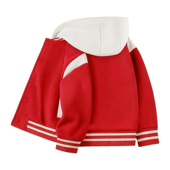 Karoyedx Girls Jacket Kids Baseball Jacket Varsity Letterman Coat Fall Winter Fleece Bomber Vintage Outerwear Red Size,11-12 Years