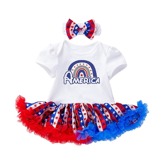 Karoyedx Girls July 4th Outfit Newborn Baby Girl 4th of July Outfit Little Baby America Romper Shorts Infant First Summer Clothes Blue Size,0-3 Months