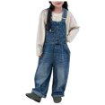 thumbnail image 1 of Karoyedx Girls Jumper Girls Denim Overall Kids Wide Leg Stretchy Jean Jumpsuits Adjustable Straps Bib Overalls with Multi Pockets Blue Size,2-3 Years, 1 of 9