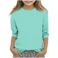 thumbnail image 1 of Karoyedx Girls Long Sleeve Blouses Girls Long Sleeve Shirts Drop Shoulder Casual Loose Fit Crewneck Blouse Tee Tops Mint Green Size,10-11 Years, 1 of 5