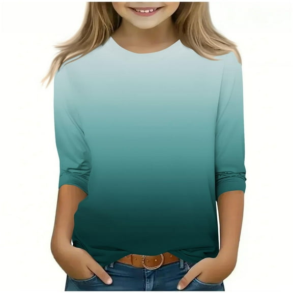 Karoyedx Girls Long Sleeve Ruffle T-Shirts, Basic Crewneck Everyday Tops, Soft Print Tee for Kids Dark Green Size,3-4 Years