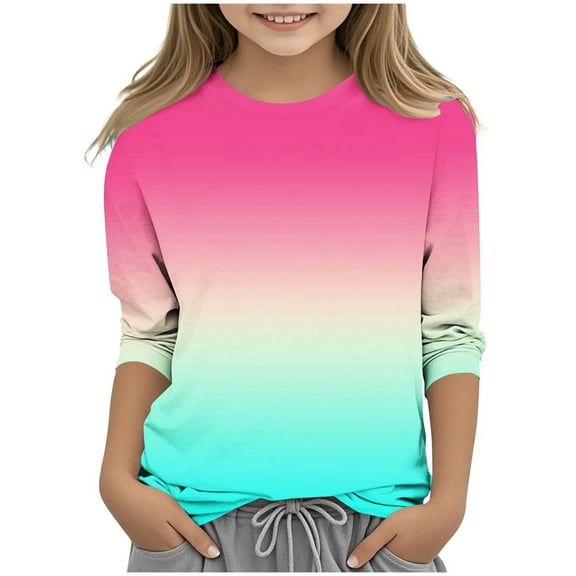 Karoyedx Girls Long Sleeve Shirts Crewneck Ruched Side Slim Fit Tops Ribbed Knit Casual Tee Shirt Pink Size,3-4 Years