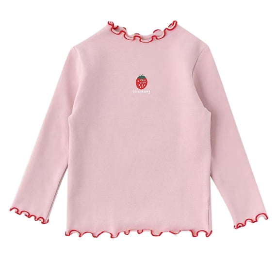 Karoyedx Girls Long Sleeve Shirts Soft Cotton Crewneck Girls' Basic Long-Sleeve T-Shirts Toddlers' Tagless Tees Pink Size,5-6 Years