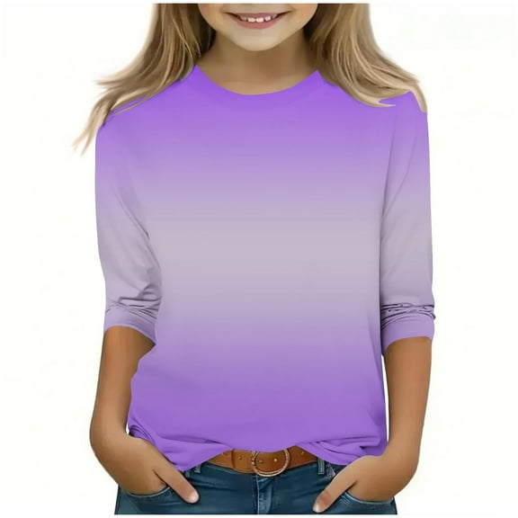 Karoyedx Girls Long Sleeve Shirts Soft Cotton Crewneck Girls' Basic Long-Sleeve T-Shirts Toddlers' Tagless Tees Purple Size,6-7 Years