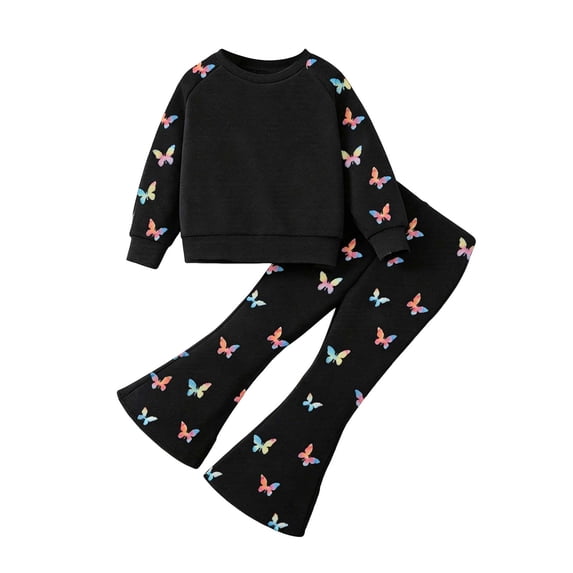 Karoyedx Girls Outfit Set Toddler Girl Clothes Little Kids Fall Outfits Winter Sweatshirt Pants Set Black Size,4 Years