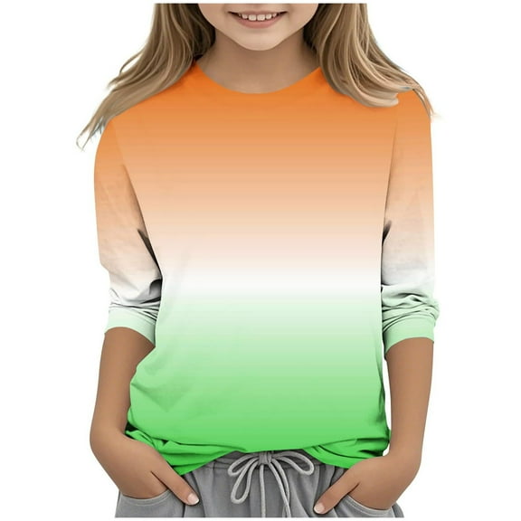 Karoyedx Girls Oversized Long Sleeve Shirts Kids Casual Crewneck Side Split Tops Fashion Tees Green Size,6-7 Years