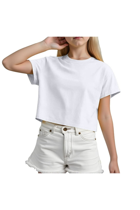 Girls Plain Shirts Girls Short Sleeve T Shirts Kids Summer Oversized Tops Casual Crewneck Basic Tees White Size,18-24 Months
