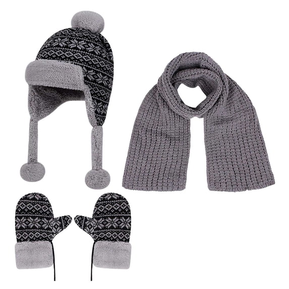 Karoyedx Girls Scarf Hat Gloves Set Kids Winter Hat Gloves Scarf Set Girls Boys Hats Beanie with Pom Children Knit Neck Warmer Mittens Fleece Lined Set Dark Gray Size,2-8 Years