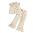 thumbnail image 1 of Karoyedx Girls Summer Clothes Girl's 2 Piece Outfits Cami Top Wide Leg Pants Ruffle Summer Clothes with 2 Pockets Beige Size,2-3 Years, 1 of 8